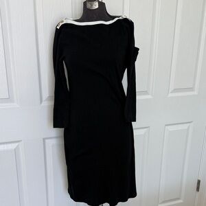 Ralph Lauren Vintage Y2K Black Dress with gold Buttons and White Accents